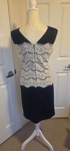 Marc Angelo Navy White Lace Pencil Dress Size 12 Elegant Occasion Midi