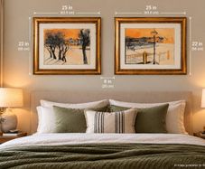 Set of 2 Framed Paris Watercolour Paintings in Gold Frames