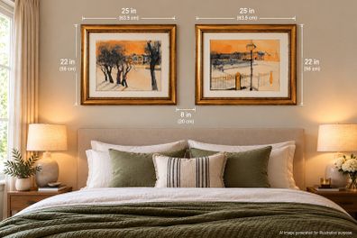 Set of 2 Framed Paris Watercolour Paintings in Gold Frames
