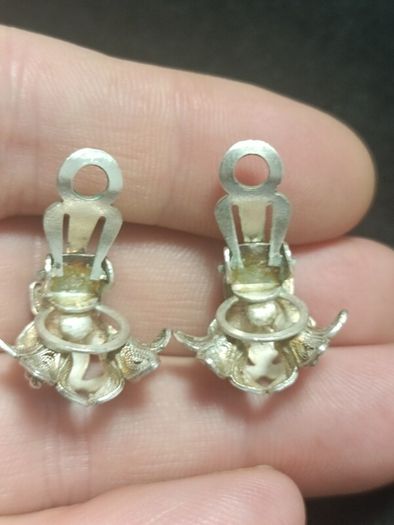 Vintage Sterling Silver Filigree Flower Earrings Clip On