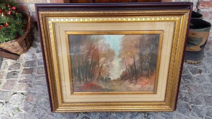 Vintage Oil On Canvas Landscape Wood 40 x 30 cm