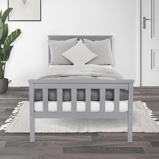 Wooden slatted  Bed  Pine Wood, Solid Wood Bed Frame with Slatted Frame and Feet, Single Bed with Headboard and Footboard, Bed for Children and Adults Solid Wood Bed Children's Bed