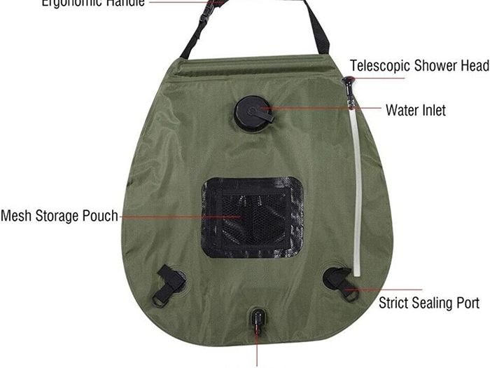 Premium 20L Solar Heating Camping Shower Water Bag For Hot Water With Temperature Thermometer 45 Degrees C Removable Hose On/Off Head For Camping Hiking Bathing Summer Garden Shower 5 Gallons