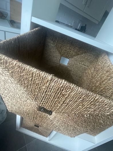 White Ikea Kallax with 4 Wicker Boxes