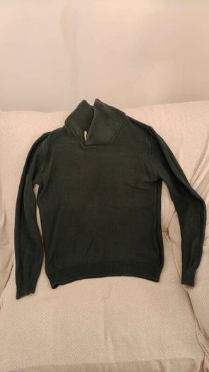 Springfield Mens Size M Knit Shawl Collar Green Cotton Pullover Sweater