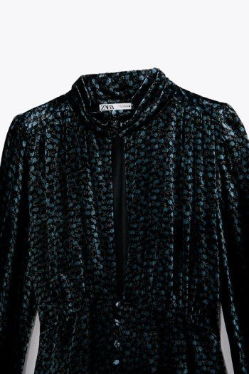 ZARA VELVET PRINTED Short dress with a high neck