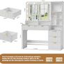 LED Dressing Table with Mirror and Light with LED Lighting with Sockets (AC, USB & Type-C), 5 Drawers, 7 Open Storage Spaces with Jewellery Hooks Image 2