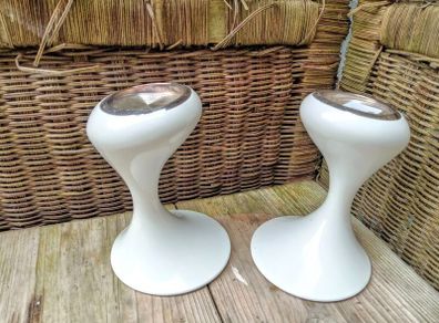 white enamel candleholders, space age candle holder