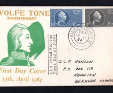 1964 Ireland Bi-Centenary of the Birth of Wolfe Tone (Patriot) Commemorative Stamps First Day Cover (FDC) with Baile Atha Cliath (Dublin) steele Cancel