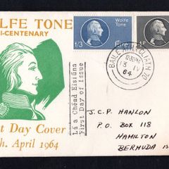 1964 Ireland Bi-Centenary of the Birth of Wolfe Tone (Patriot) Commemorative Stamps First Day Cover (FDC) with Baile Atha Cliath (Dublin) steele Cancel