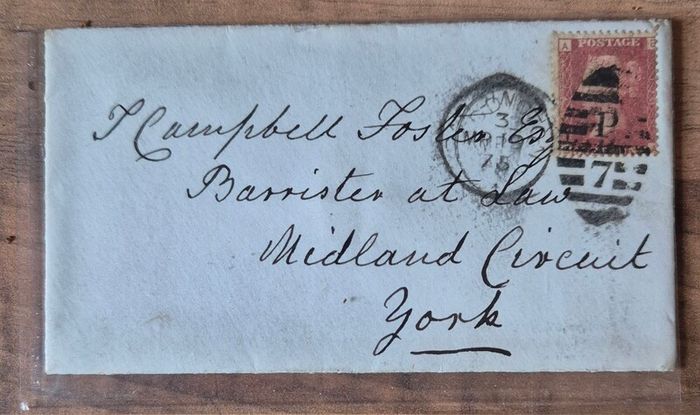A remarkable, cohesive archive of three Victorian postal covers tracing the career of Thomas Campbell Foster, Esq., Barrister at Law 1813 to 1882. Victorian, legal, history, postal, archive, covers, Penny Red, stamp, barrister.