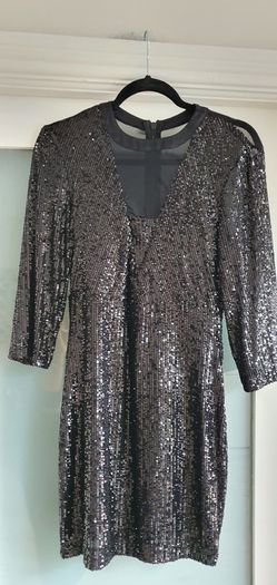 UNSIGNED black sequins and sheer bodycon Sz 8