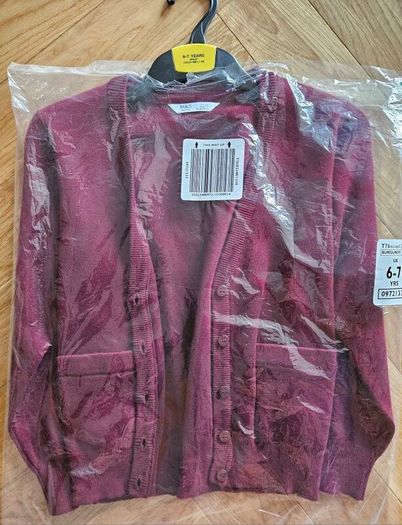 M&S Girls Cotton Rich Burgundy School Cardigan 6-7 Years
