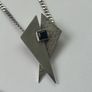 Vintage Modernist Sterling Silver Geometric Onyx Pendant Necklace Image 2