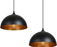 2 Pack Industrial Suspended Ceiling Pendant Light Fixtures Black Metal Vintage Lampshades for Kitchen Island Farmhouse Restaurant Loft Coffee Bar (FREE POSTAGE)