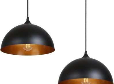 2 Pack Industrial Suspended Ceiling Pendant Light Fixtures Black Metal Vintage Lampshades for Kitchen Island Farmhouse Restaurant Loft Coffee Bar (FREE POSTAGE)