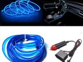 El Wire Blue Interior Car LED Strip Lights , 3m neon Wire 12V with Fuse Protection for Automotive Car Interior Decoration with 6mm Sewing Edge