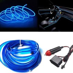 El Wire Blue Interior Car LED Strip Lights , 3m neon Wire 12V with Fuse Protection for Automotive Car Interior Decoration with 6mm Sewing Edge
