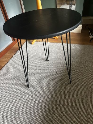 Black Round Side / Lamp Table with hairpin legs