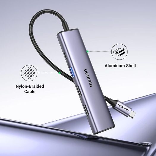 USB C Hub, Revodok 5-in-1 USB Hub for Laptops, 4K HDMI to USB-C Adapter, 100W PD, 3 USB-A Data Ports, Aluminum Compact Multiport Adapter for MacBook Air/Pro, HP, Dell, iPad, Galaxy Dex