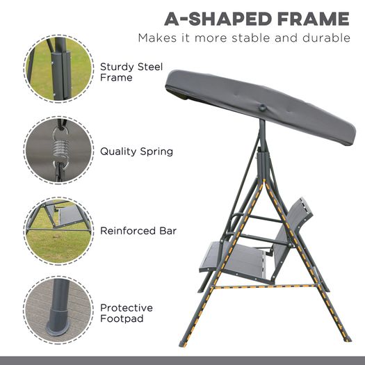 3 Seater Garden Swing Bench with Adjustable Canopy and Steel Frame