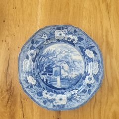 Rare Antique 1820 Minton "Tenby Rock" Series Blue Transferware Plate - Watermill Pattern