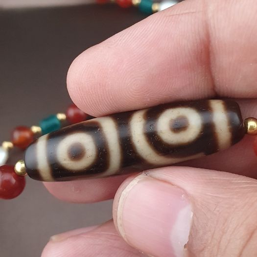 Antique Himalayan Tibetan 3 Eyes Agate Dzi Bead With Mix Lapis,carnelianPearls Necklace