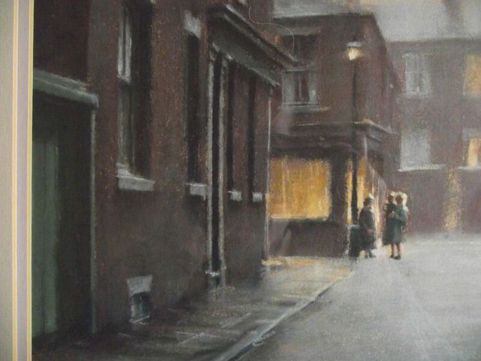 Marc Grimshaw - Original Pastel of - Children In A Rainy Street - Signed