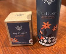 The Handmade Soap Company Hand Lotion ( bitter orange, pink pepper and hay ) and matching candle 70 grams