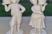 Belleek Pair of porcelain figurines Boy and Girl Basket Carriers / Water Carriers