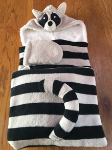 Child's cosy novelty raccoon hooded wrap fleece blanket.