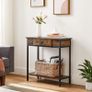 _Console table, hall table with 2 levels, side table with drawer and shelf, 70 x 30 x 70 cm, steel frame, industrial design, vintage brown-black Image 2