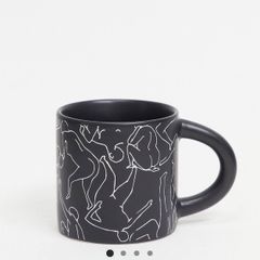 Brand new matte black art deco coffee cup mug print white full size