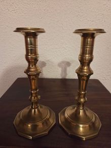 Early Vintage Pair Brass Candlesticks