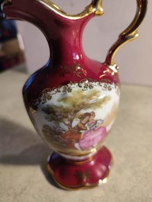 Rare find  Stunning magenta pink Limoges courting couple jug