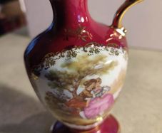Rare find  Stunning magenta pink Limoges courting couple jug