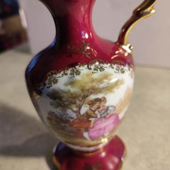 Rare find  Stunning magenta pink Limoges courting couple jug
