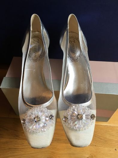 CRISTIAN FIRENZE Silver Crystal Pumps 39.5      Slip-On Wedge Shoes
