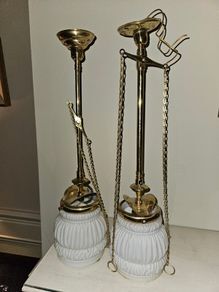 Pair of brass lamps, wired
