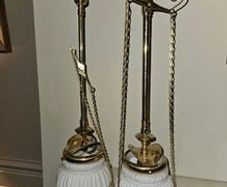 Pair of brass lamps, wired