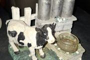 Hand-Painted Black-and-White Friesian Cow beside Milk Churns. Postage Available or Collection