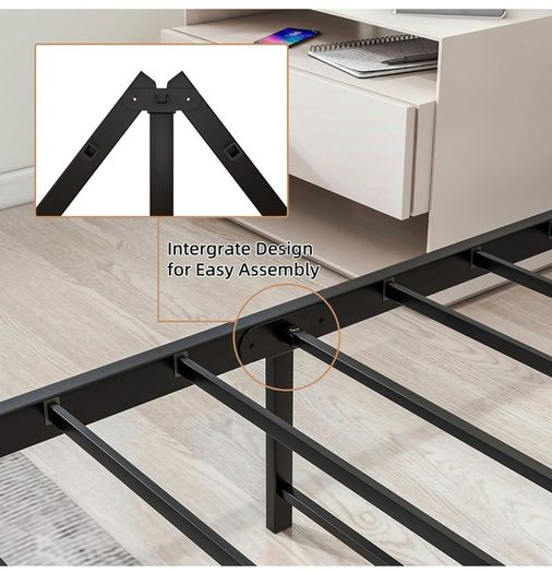 King Size Bed Frame with Wooden Headboard,Metal Platform