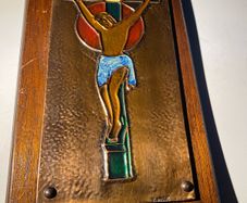 Vintage celtic arts cross hand crafted copperJesus on a cross plaque