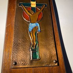 Vintage celtic arts cross hand crafted copperJesus on a cross plaque