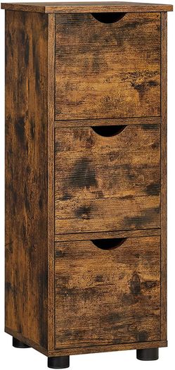 _Slim Bathroom Cabinet with 3 Drawers, Chest of Drawers, Storage Cabinet, Side Cabinet, 30 x 30 x 80 cm, for Bathroom, Living Room, Bedroom, Kitchen, Vintage Brown