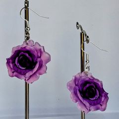Hybrid Tea Deep Purple Rose Earrings