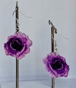 Hybrid Tea Deep Purple Rose Earrings