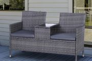 NEW SALE Outsunny 2-Seater PE Rattan Outdoor Garden Bench w/ Centre Table Grey