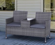 NEW SALE Outsunny 2-Seater PE Rattan Outdoor Garden Bench w/ Centre Table Grey