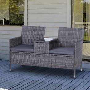 NEW SALE Outsunny 2-Seater PE Rattan Outdoor Garden Bench w/ Centre Table Grey